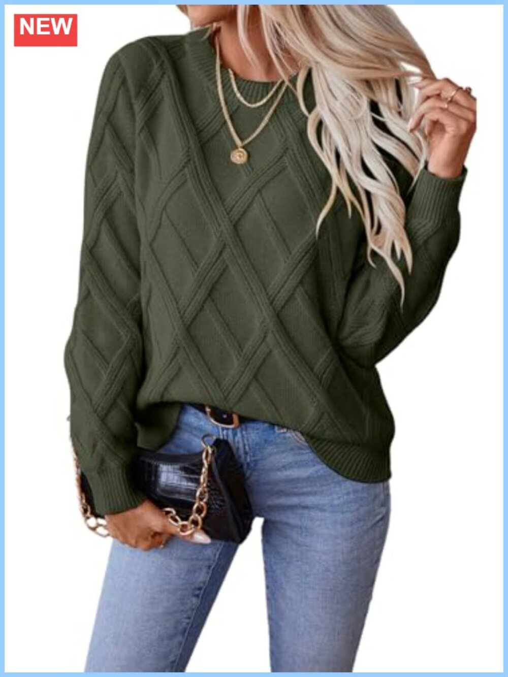 Women's Cable Knit Crew Neck Long Sleeve Pullover Sweater Fall Winter